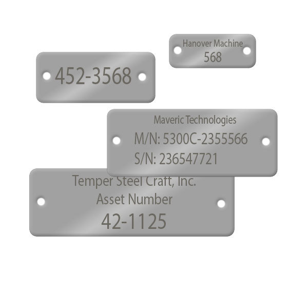 Laser Engraved Stainless Steel Tags, Labels & ID Plates, 316 or 304 Grade Steel, Rectangles with Two Holes and Optional Adhesive Backer - NapTags.compTags.com