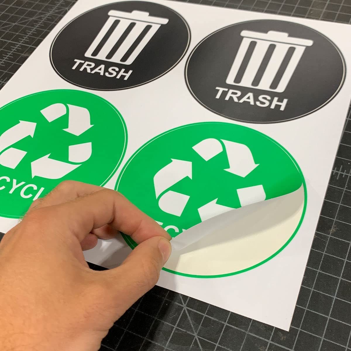 Trash and Recycle Printed Vinyl Decals, UV Lamination